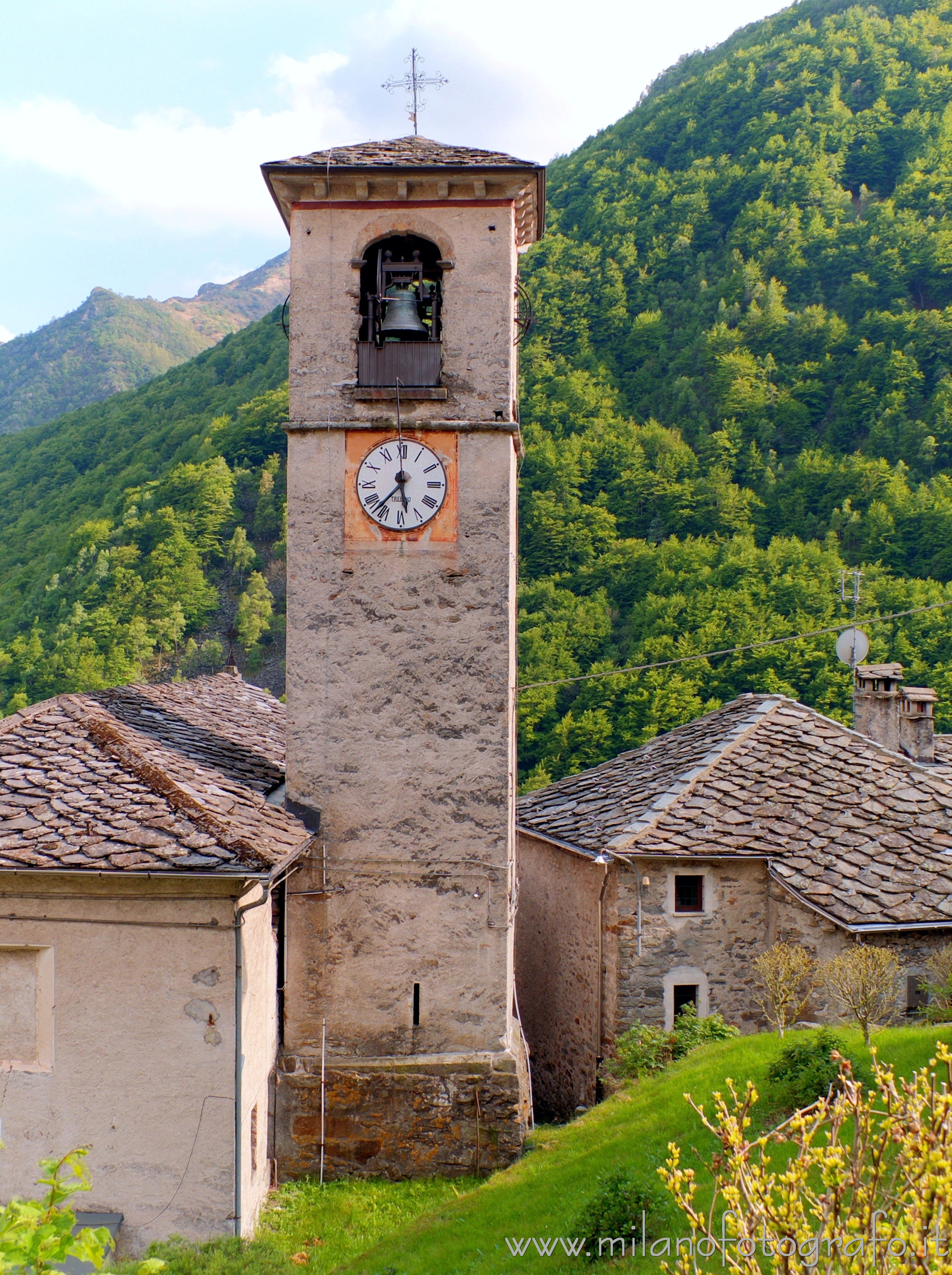 Montesinaro fraction of Piedicavallo (Biella, Italy) - Bell tower of the church of San Grato